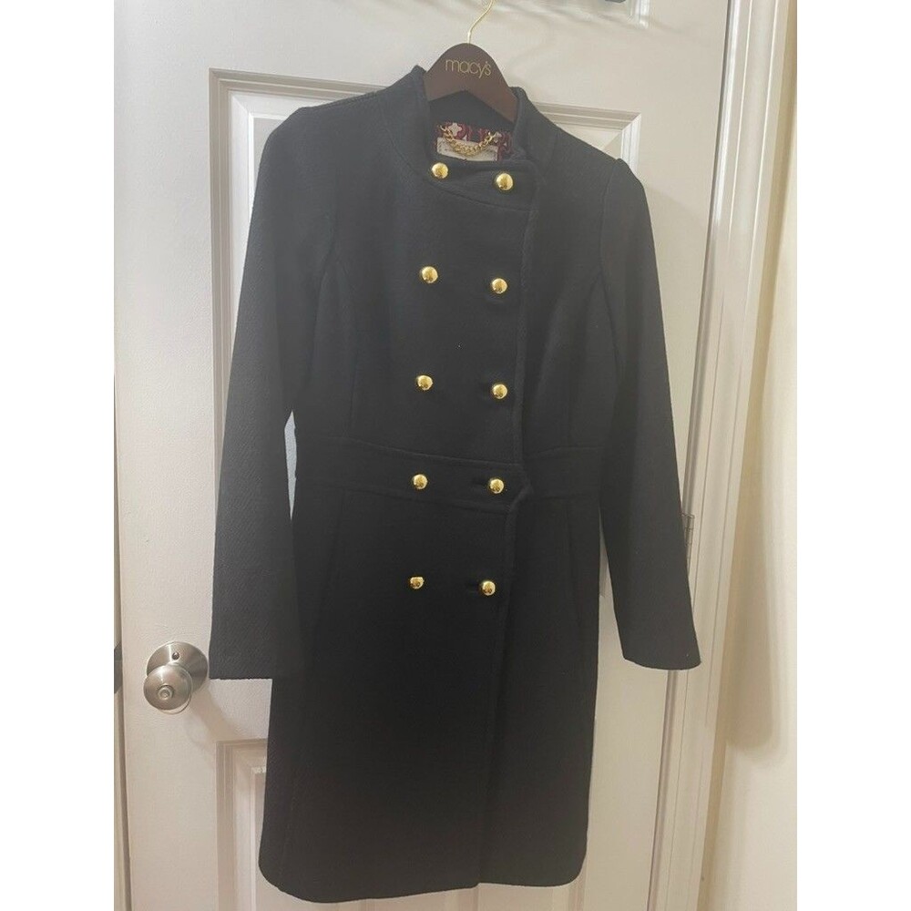 y2k Milly of New York Black Wool Blend Military Peacoat Gold Buttons size 4